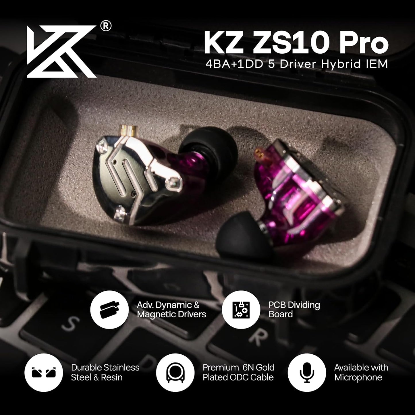 KZ ZS10 Pro 4ba + 1dd Hybrid Metal headphones 10-driver high-fidelity bass motion monitor headphones with canc