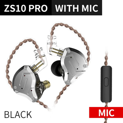 KZ ZS10 Pro 4ba + 1dd Hybrid Metal headphones 10-driver high-fidelity bass motion monitor headphones with canc