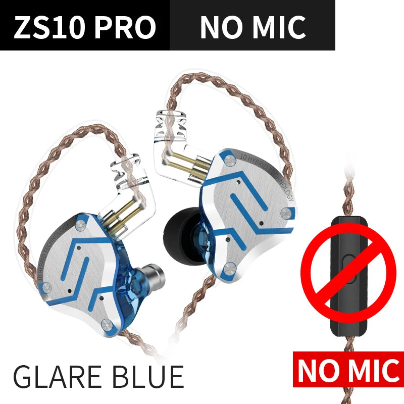 KZ ZS10 Pro 4ba + 1dd Hybrid Metal headphones 10-driver high-fidelity bass motion monitor headphones with canc