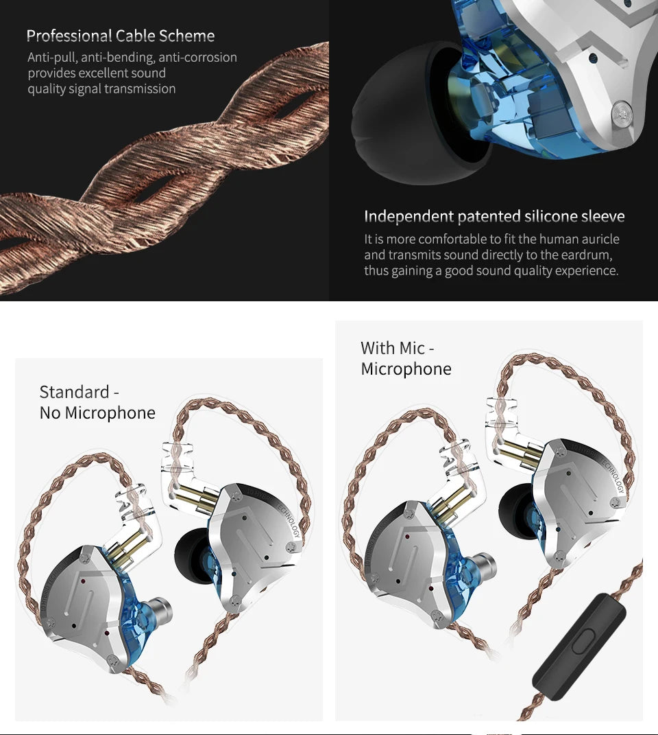 KZ ZS10 Pro 4ba + 1dd Hybrid Metal headphones 10-driver high-fidelity bass motion monitor headphones with canc