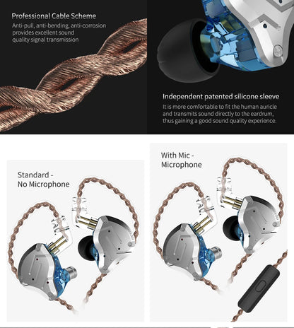 KZ ZS10 Pro 4ba + 1dd Hybrid Metal headphones 10-driver high-fidelity bass motion monitor headphones with canc