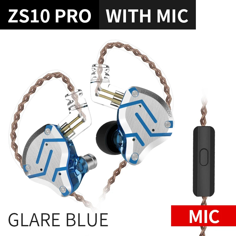 KZ ZS10 Pro 4ba + 1dd Hybrid Metal headphones 10-driver high-fidelity bass motion monitor headphones with canc