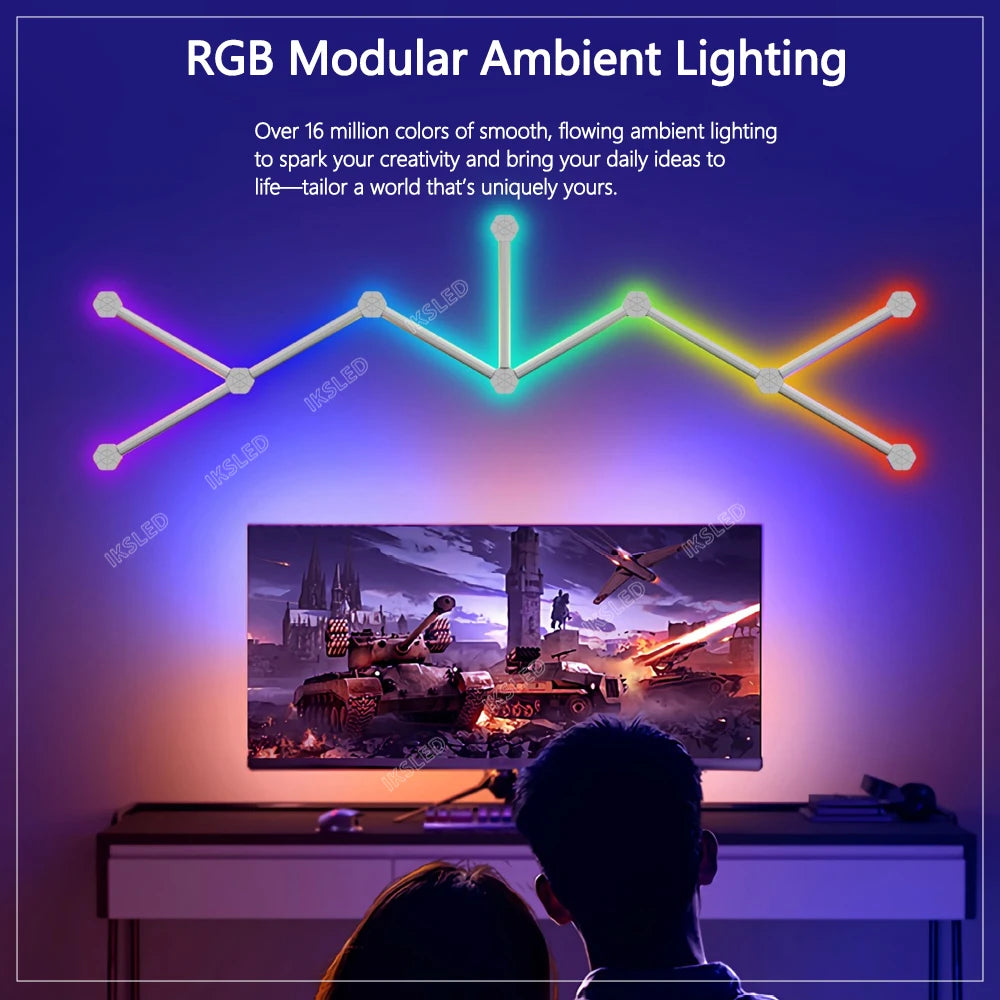 Splicing Light DIY Atmosphere Light RGB Smart Wall Light Voice Control Lamp for Esports Room Bedroom Bar Decoration Night Light