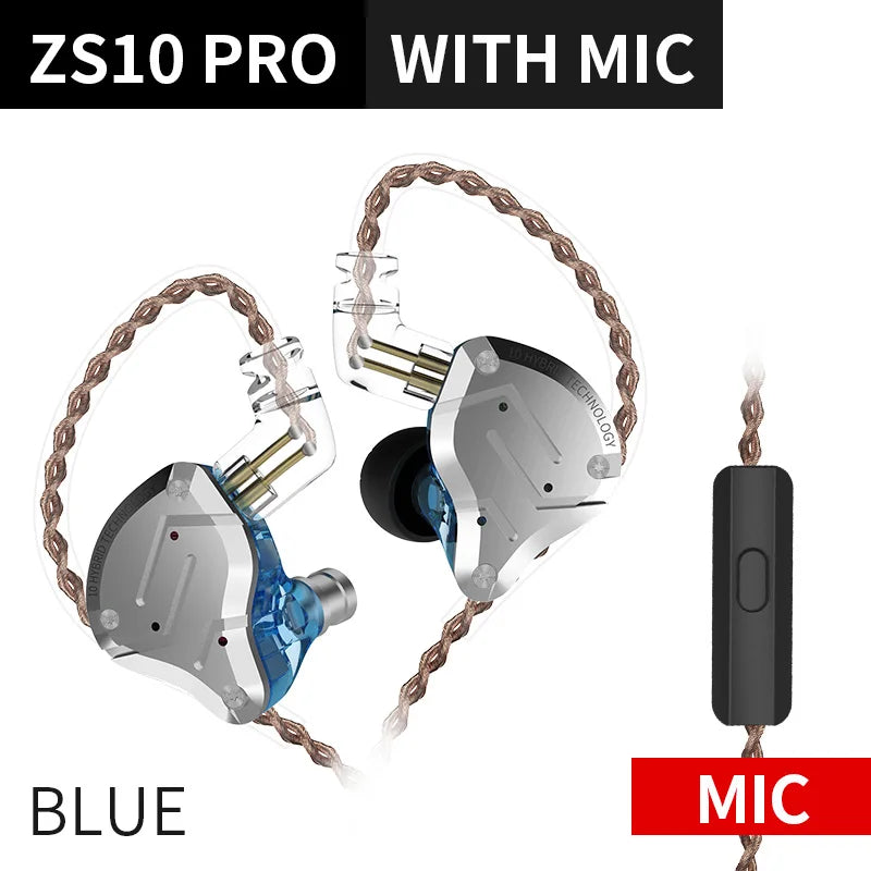 KZ ZS10 Pro 4ba + 1dd Hybrid Metal headphones 10-driver high-fidelity bass motion monitor headphones with canc