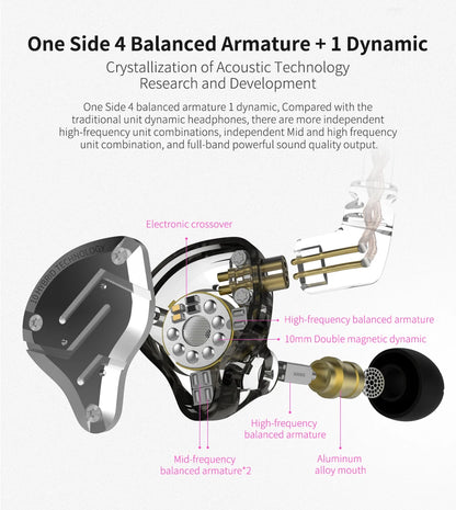 KZ ZS10 Pro 4ba + 1dd Hybrid Metal headphones 10-driver high-fidelity bass motion monitor headphones with canc