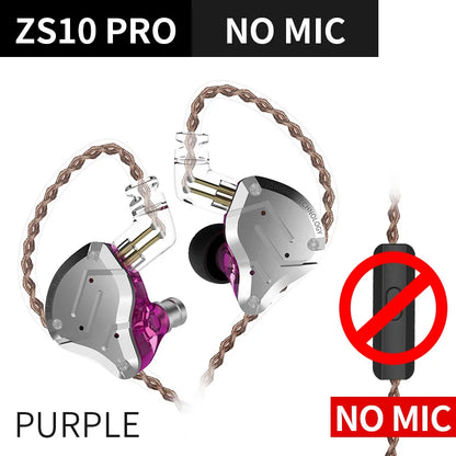 KZ ZS10 Pro 4ba + 1dd Hybrid Metal headphones 10-driver high-fidelity bass motion monitor headphones with canc