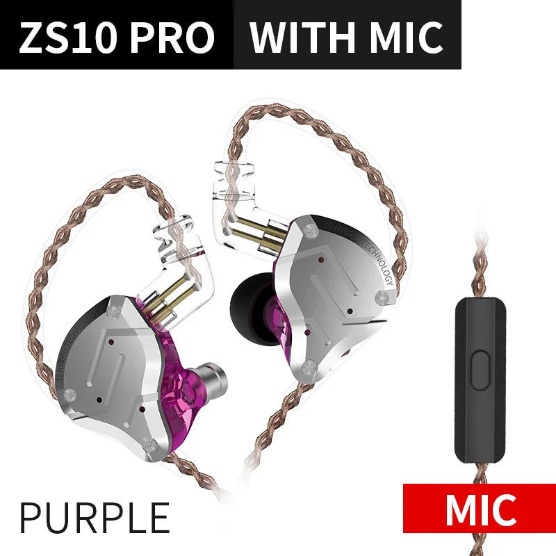KZ ZS10 Pro 4ba + 1dd Hybrid Metal headphones 10-driver high-fidelity bass motion monitor headphones with canc