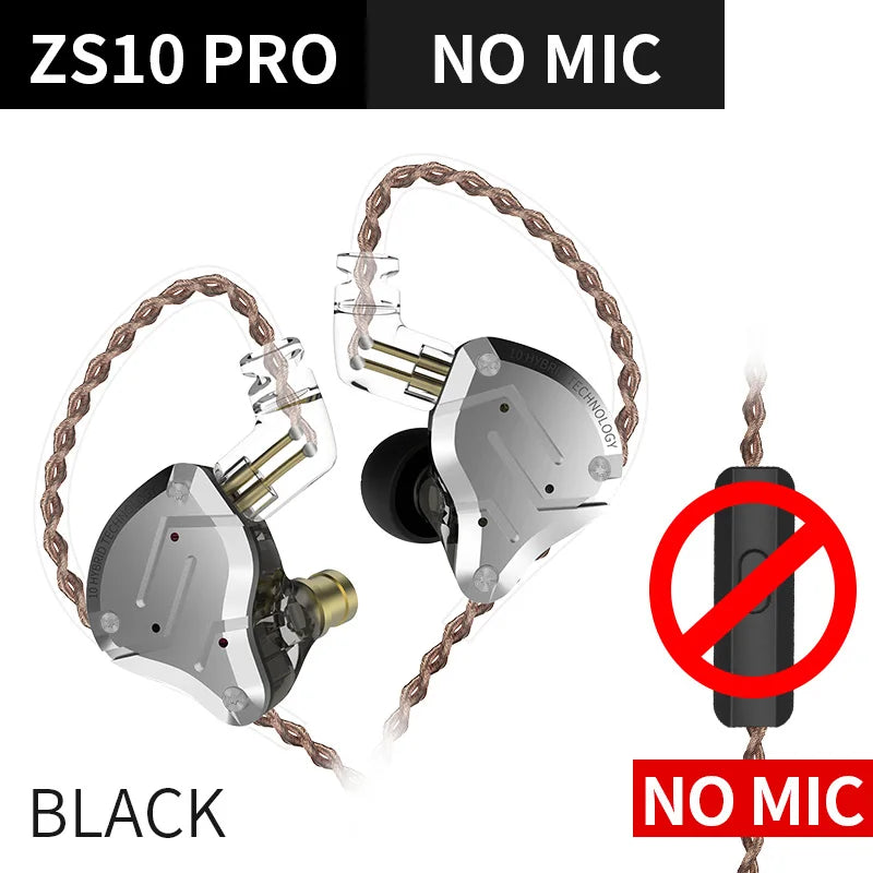 KZ ZS10 Pro 4ba + 1dd Hybrid Metal headphones 10-driver high-fidelity bass motion monitor headphones with canc