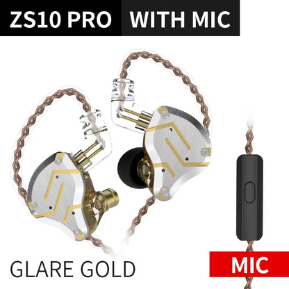 KZ ZS10 Pro 4ba + 1dd Hybrid Metal headphones 10-driver high-fidelity bass motion monitor headphones with canc